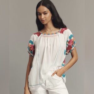 Anthropologie embroidered floral peasant tunic top EUC